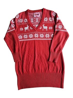Tipsy Elves Christmas Sweater Dress XL Fair Isle Reindeer Holiday Knit Red